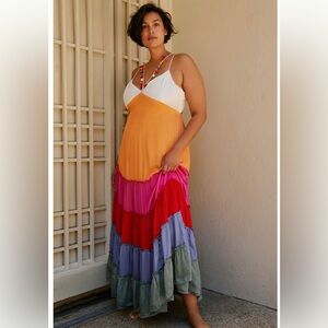 Anthropologie / Rainbow V-Neck Maxi Dress